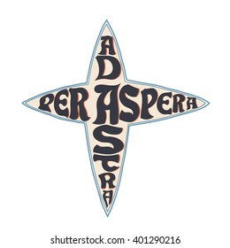 Ancient  proverb "Per aspera ad astra." Lettering on the background of stars. Vector illustration.