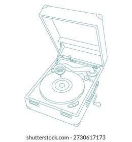 Ilustración vectorial de arte de línea de reproductor de discos antiguos