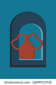 Ancient red ceramic vases aesthetic illustration. Santorini city sightseeing. Simple art with a jar