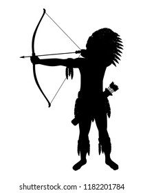 Ancient Red indian with archer silhouette vector. People in black and white concept.