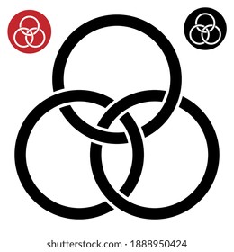 Ancient religious and occult simbol. Holy Trinity. Borromean Rings. Valknut. Colorful and monochrome. Vector image. 