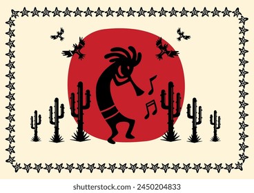 Ancient Revelry: Kokopelli Art Illustrating the Joy of Initial Life. Kokopelli Art, Initial Life Painting, Tribal Joy Illustration, Ancient Wall Decor, Indigenous Happiness Art.