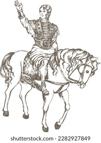 Ancient rider. Engraving style for invitation cards, banners, posters or covers