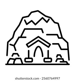 Ancient rock shelter icon in linear style 