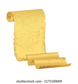 Ancient rolled parchment document of map template. Old paper scroll. Vintage torn papyrus for message vector illustration