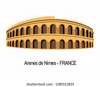 Ancient roman amphitheater (Arènes de Nimes) of Nimes. Nimes Arena exterior view. Nimes is a city in the Occitanie region of southern France 