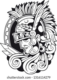 Ancient Roman Antique Warrior, outline illustration, vector image