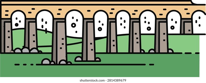 Ancient Roman Aqueduct Arch Bridge Flat Vector Illustration
