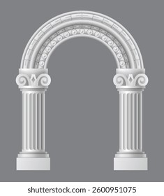 Ancient roman arch. Architectural stone or marble arch. Portal greek castle or luxury facade building entrance with pillars columns. Creative isolated arch design. Vector cartoon illustration