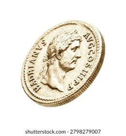 Ancient roman classic silver coin history wealth antique concept vintage halftone engraved vector illustration graphic element design