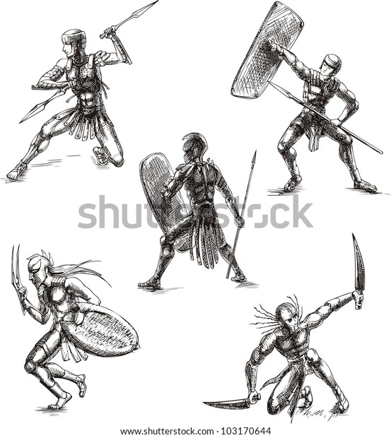 Ancient Roman Gladiators Set Black White Stock Vector Royalty Free ancient-roman-gladiators-set-black-white-stock-vector-royalty-free