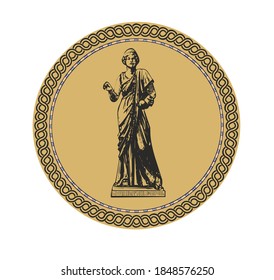 ANCIENT ROMAN AND GREEK COIN SYMBOL WITH ROUND GOLD DECORATIONS