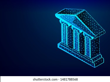 An ancient Roman or Greek temple with pillars or columns. Abstract Low poly design background, judge, Lawyer concept vector illustration 