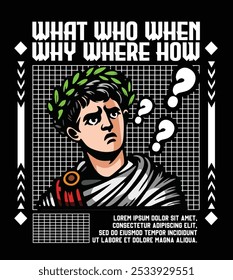 ancient roman male character with confused pose