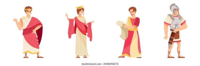 Ancient Roman People Character in Traditional Garment Vector Set