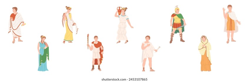 Ancient Roman People Character in Traditional Garment Vector Set