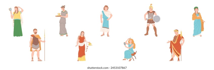 Ancient Roman People Character in Traditional Garment Vector Set