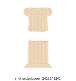 Ancient roman ruins. Italian old architecture, temple pillar cartoon vector illustration