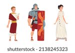 Ancient Roman Soldier or Greek Warrior and Woman in Long Tunic Standing Vector Set