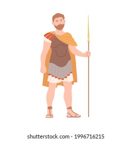 Ancient Roman Soldier Or Greek Warrior Standing With Spear Vector Illustration