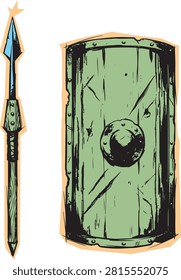 Ancient roman spear and scutum shield set clipart with military illustration protection isolated background centurion legionary imperial equipment tactical barbarian