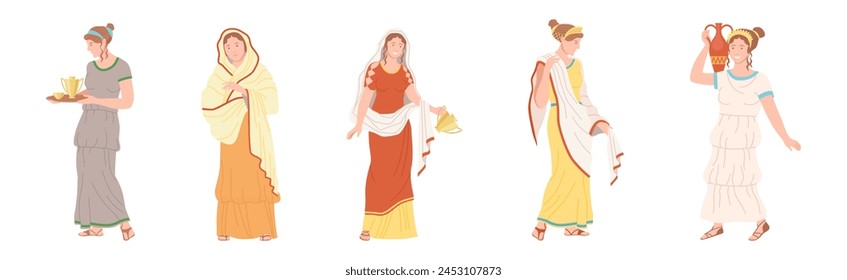 Personaje de mujer romana antigua en conjunto de Vector de ropa tradicional