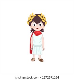 Ancient rome cartoon character of boy wearing traditional costume. Vector illustration.