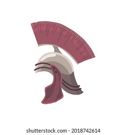 Ancient rome centurion helmet with the crest in vector. Head protection for ancient warrior. Element of security eqipment for militant man