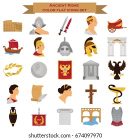 Ancient rome color icons set for web and mobile design