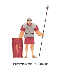 Ancient rome gladiator composition with isolated doodle style character of roman warrior in armour vector illustration
