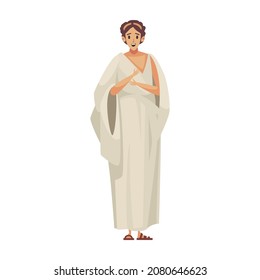 Ancient rome gladiator composition with isolated doodle style character of roman woman in white gown vector illustration
