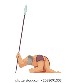 Ancient rome gladiator composition with isolated doodle style character of lying gladiator with spear vector illustration