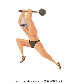 Ancient rome gladiator composition with isolated doodle style character of attacking gladiator vector illustration