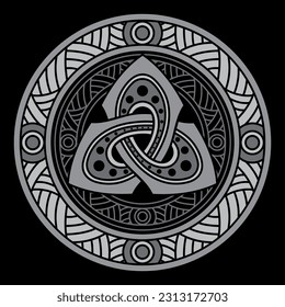 Ancient round Celtic, Scandinavian Design. Celtic knot, mandala, isolated on black, vector illustration