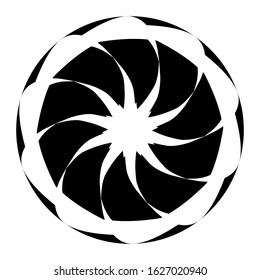 Ancient round ornament. Vector isolated black meander pattern on the white background. Ornamental rich design. Graphic decor. Geometric abstract ornate texture