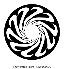 Ancient round ornament. Vector isolated black meander pattern on the white background. Ornamental rich design. Graphic decor. Geometric abstract ornate texture