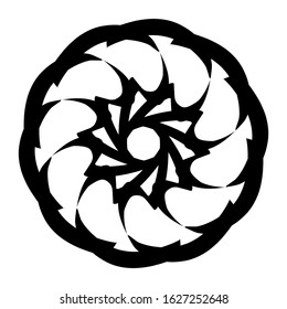 Ancient round ornament. Vector isolated black meander pattern on the white background. Ornamental rich design. Graphic decor. Geometric abstract ornate texture
