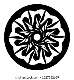 Ancient round ornament. Vector isolated black meander pattern on the white background. Ornamental rich design. Graphic decor. Geometric abstract ornate texture