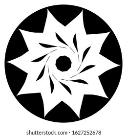 Ancient round ornament. Vector isolated black meander pattern on the white background. Ornamental rich design. Graphic decor. Geometric abstract ornate texture