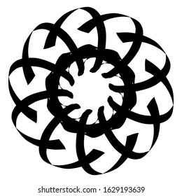 Ancient round ornament. Vector isolated black meander pattern on the white background. Ornamental rich design. Graphic decor. Geometric abstract ornate texture