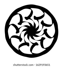 Ancient round ornament. Vector isolated black meander pattern on the white background. Ornamental rich design. Graphic decor. Geometric abstract ornate texture