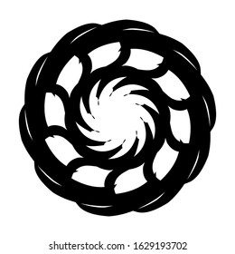 Ancient round ornament. Vector isolated black meander pattern on the white background. Ornamental rich design. Graphic decor. Geometric abstract ornate texture