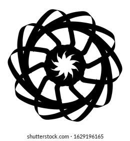 Ancient round ornament. Vector isolated black meander pattern on the white background. Ornamental rich design. Graphic decor. Geometric abstract ornate texture