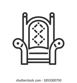 Ancient royal throne with ornament, linear icon. Editable stroke