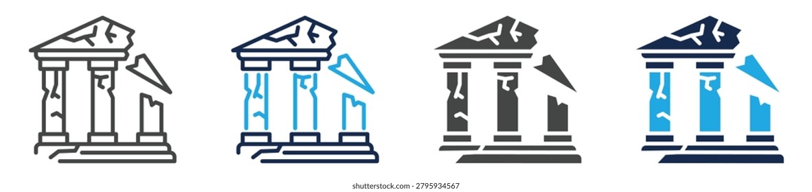 ancient ruin icon set multiple concept