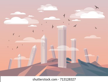 Ancient ruins with flat design style. Vector illustration