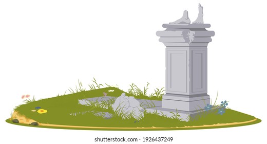 Ancient ruins overgrown grass. Illustration for internet and mobile website. Stock illustration.