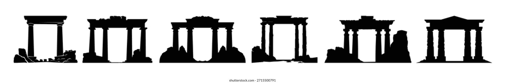 ancient ruins silhouette set vector illustration