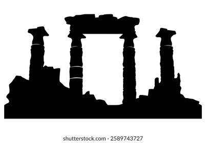 Ancient Ruins Vector Silhouette isolated on a white background