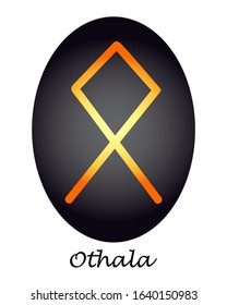  ancient Rune othala bright yellow and orange on a black background. 
